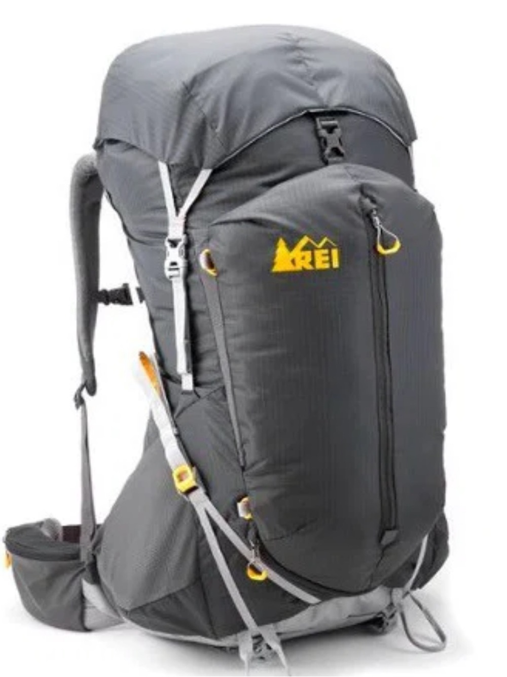 REI Flash 65 Hiking Backpack Black Gray Yellow Backpacking Camping Pack